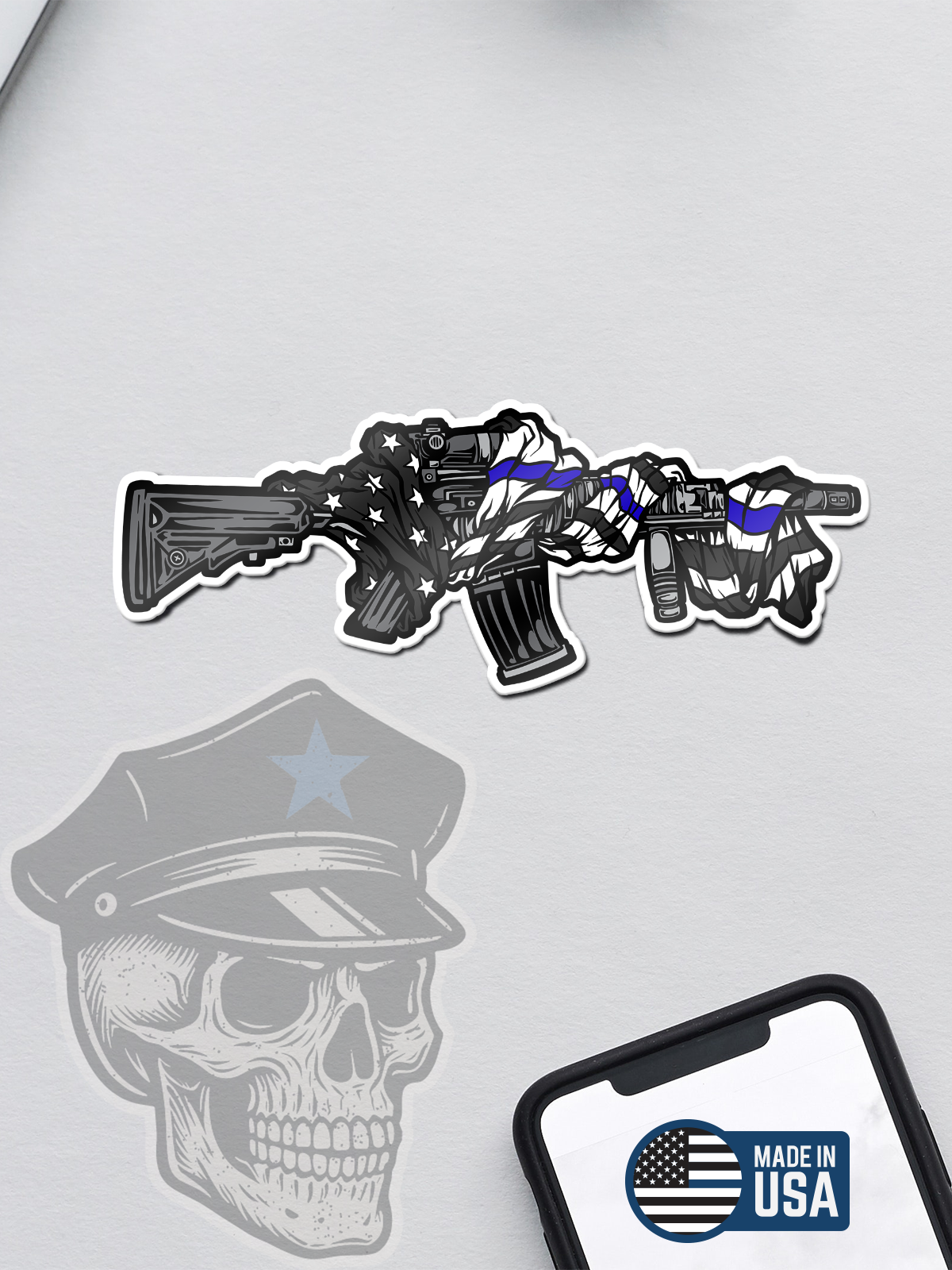Thin Blue Line Flag Wrapped Rifle Sticker